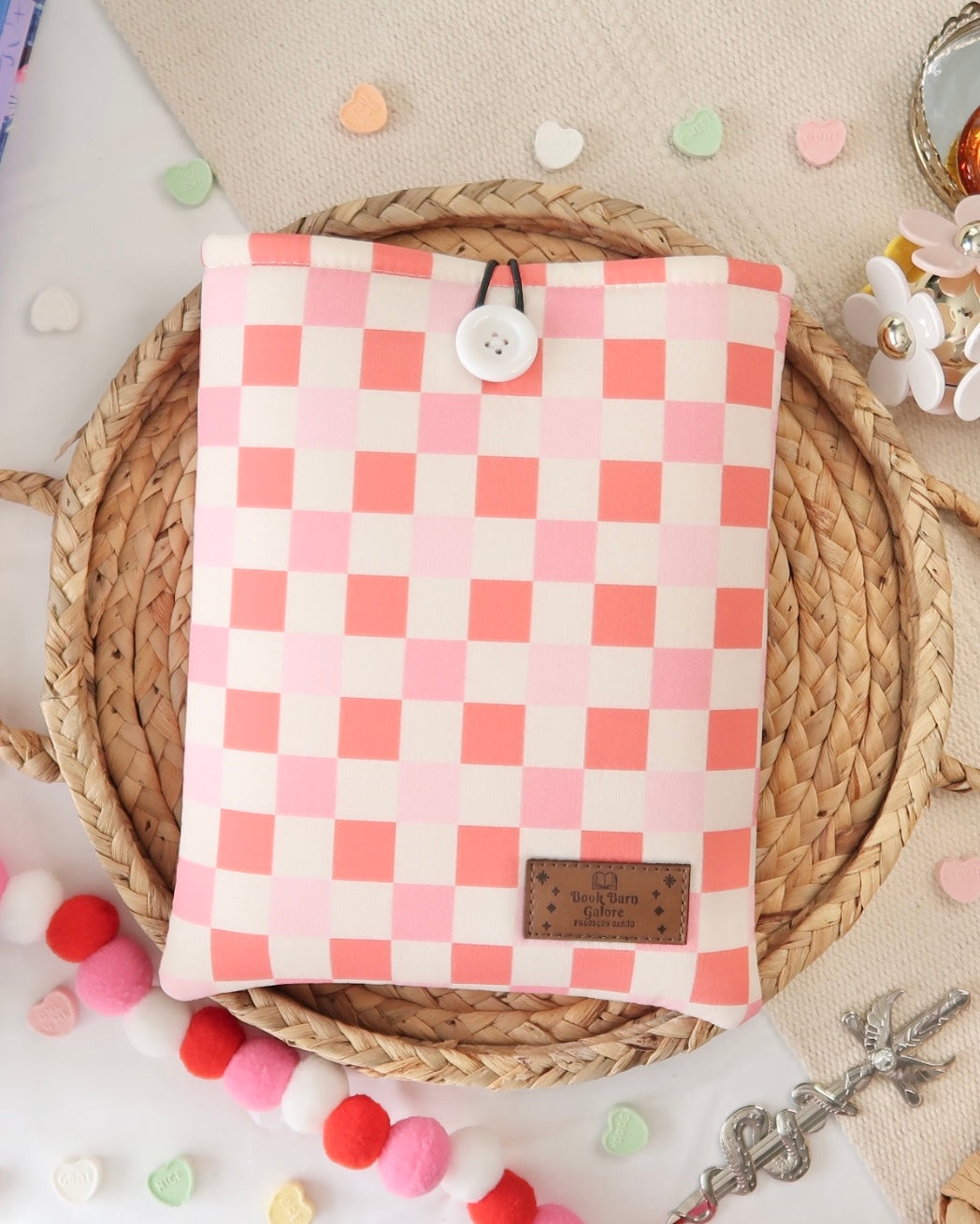 Pink Checkers Book Sleeve