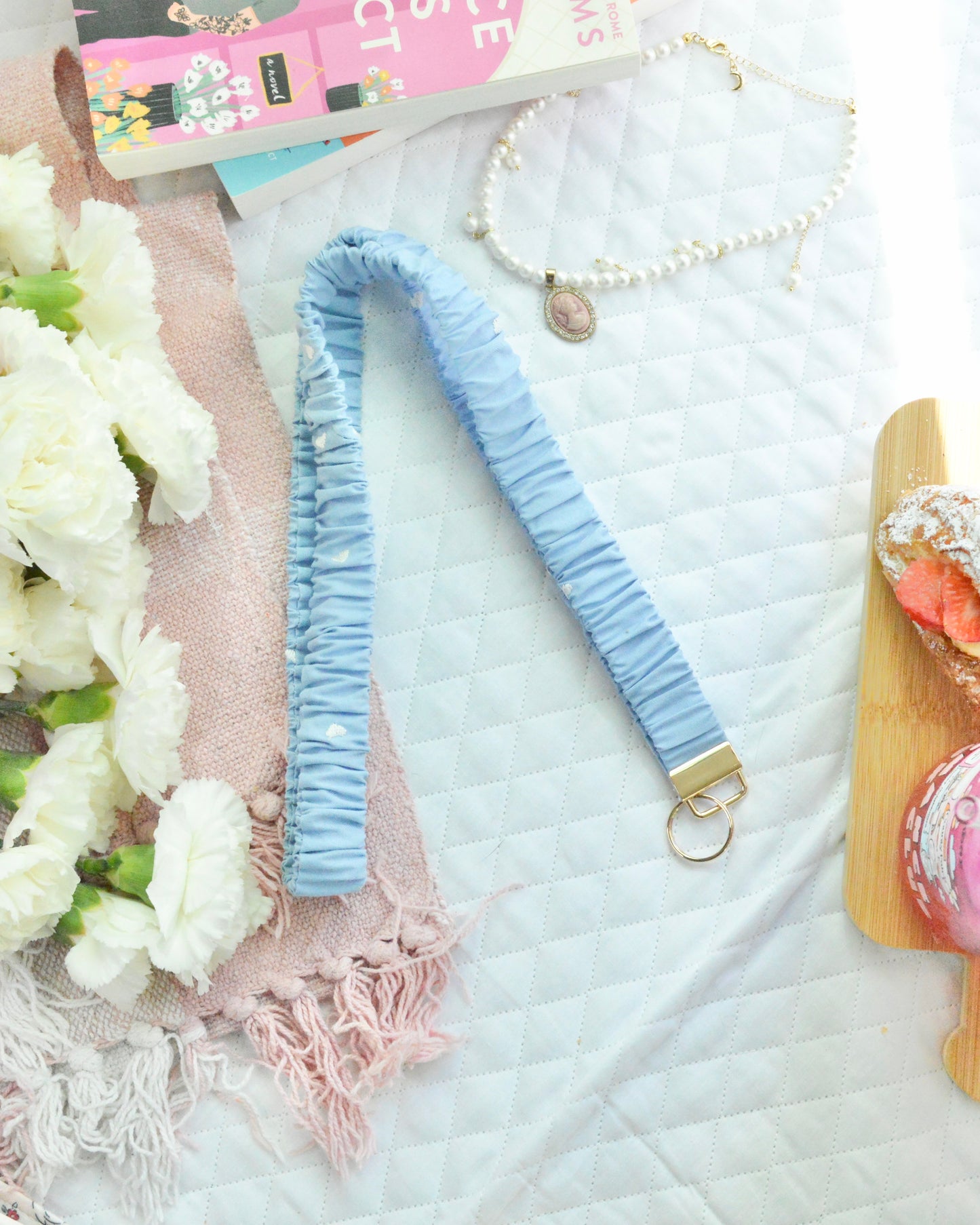 Blue Hearts Scrunchie Lanyard