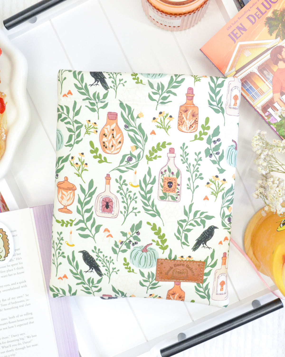 a book and a plate of food