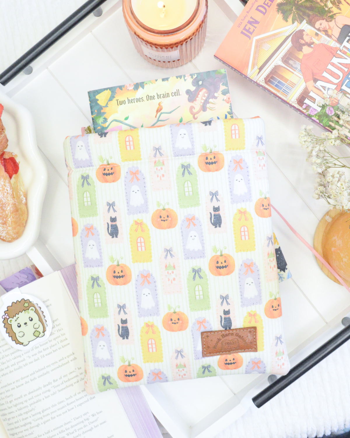 a book on a tray