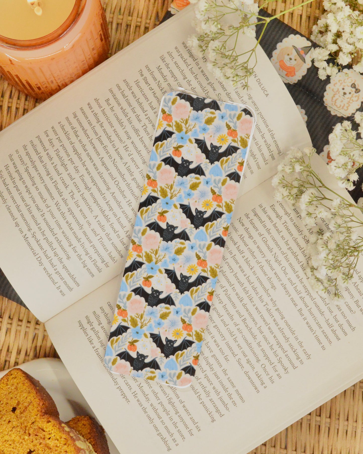 Floral Bats Laminated Bookmark